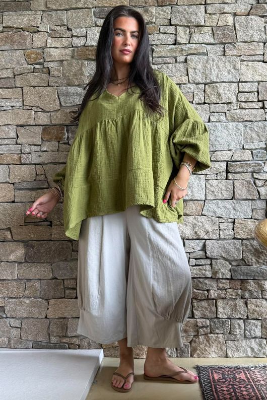 Suri Cushion Cotton Artist Smock Olive